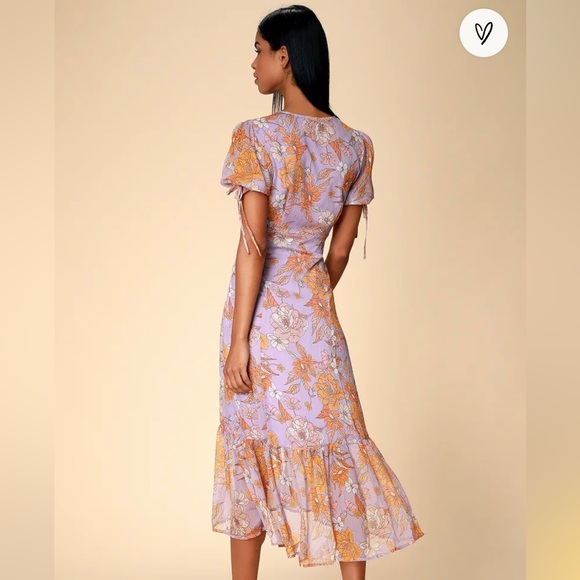 Astr Lilac Floral Print Short Sleeve Ruffle Midi Dress - Picture 3 of 6